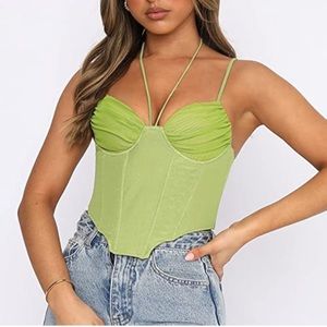 Women’s Corset Crop Top Crisscross Halter Sexy Deep V Spaghetti Strap Size M